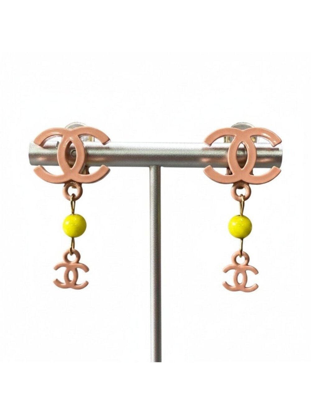Chanel Cruise CC Logo Earrings Beige Pink